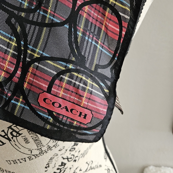 Coach Multicolor Plaid Scarf with Logo - Picture 1 of 4